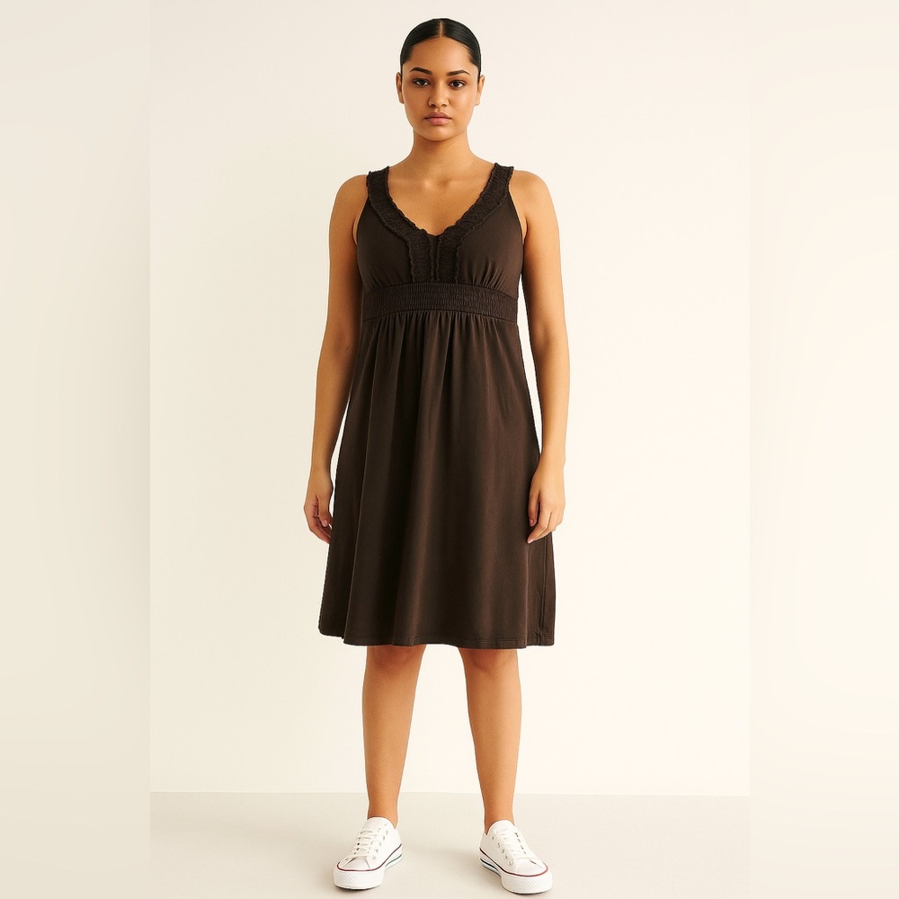 Loft Brown V-neckline and ruffled straps Size M